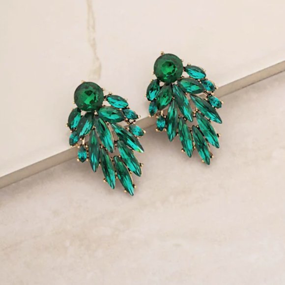 New ~ Anthropologie Ettika "Cry Me A River" Emerald Green Crystal Drop Earrings - Picture 2 of 16